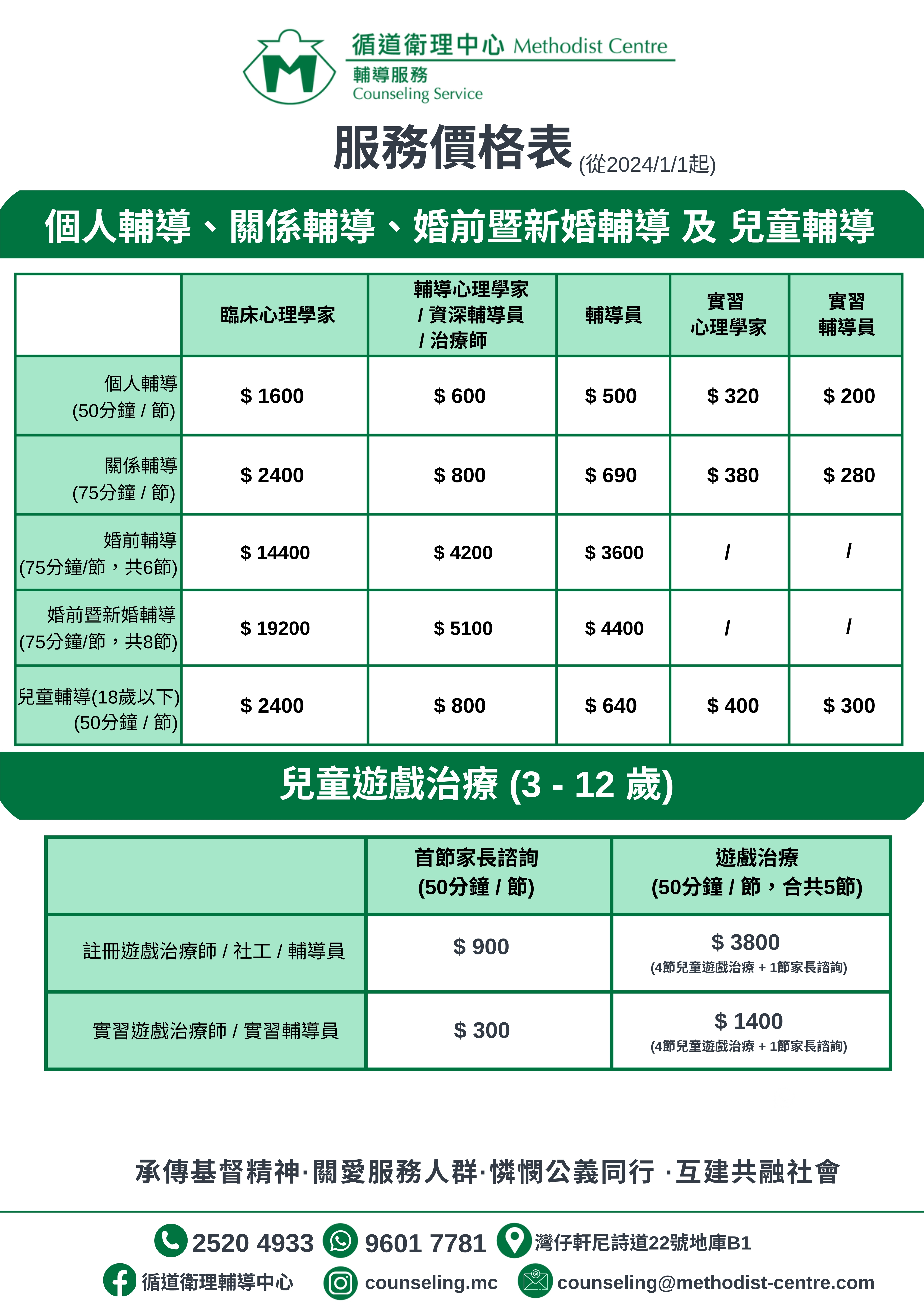 服務價格表